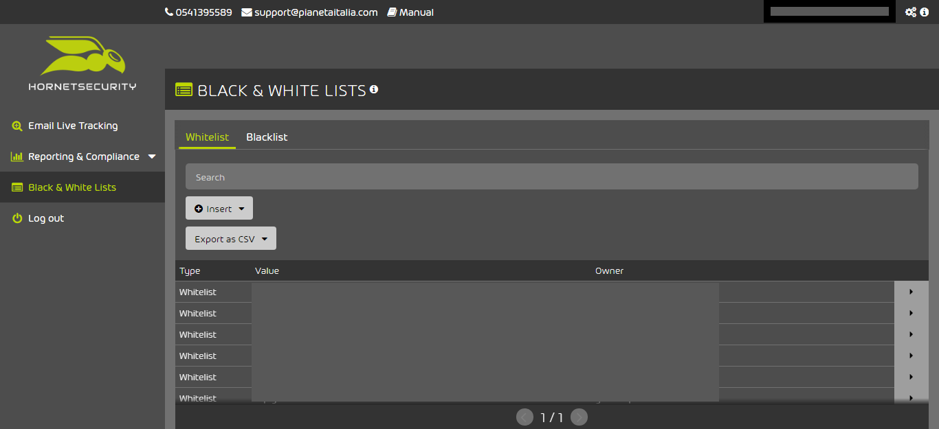 Screenshot funzione black & white lists 